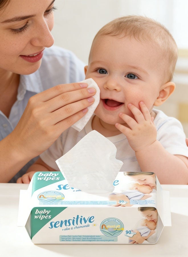 90 منديل مبلل أصلي خالٍ من البلاستيك، 99.9% ماء، مناديل مبللة للأطفال بدون رائحة للبشرة الحساسة - 90 منديل (15*18 سم) - Image 3